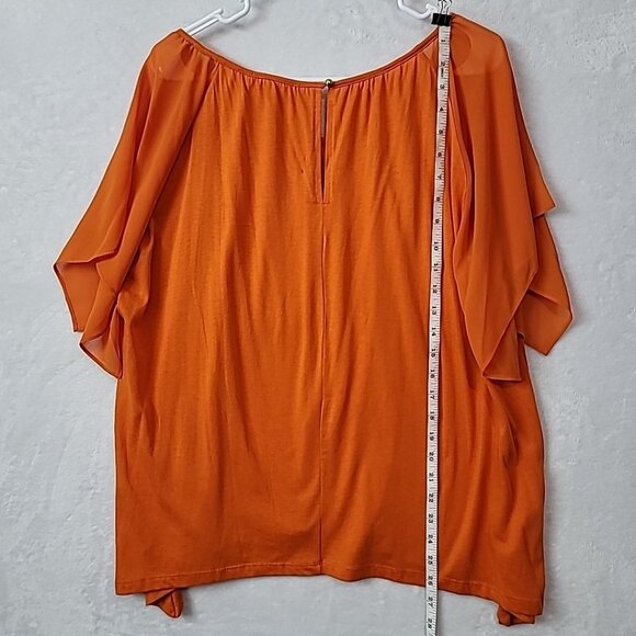 MICHAEL Michael Kors Orange Flutter Sleeve Top Womens PM Petite Med NWT Flawed - Picture 9 of 14